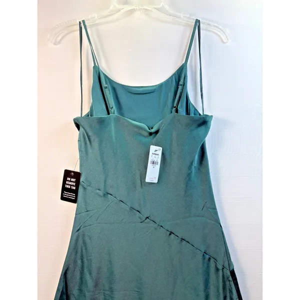 Express Women's Slip Dress Green‎ Jewel tone Satin Midi Spaghetti Strap NwT XS - Image 6