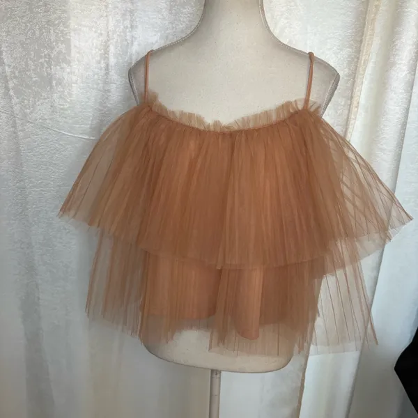 ANTHROPOLOGIE Tan Pleated Tulle Tank Size Medium‎ - Image 3