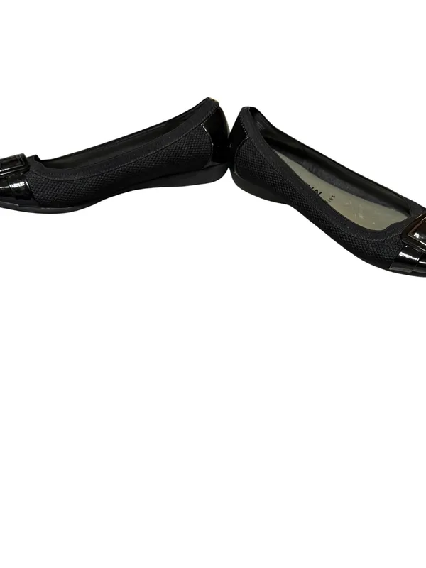 Anne Klein Sport 10M Black Fabric Patent Cap Toe Buckle Low Wedge Ballet Flat - Image 5