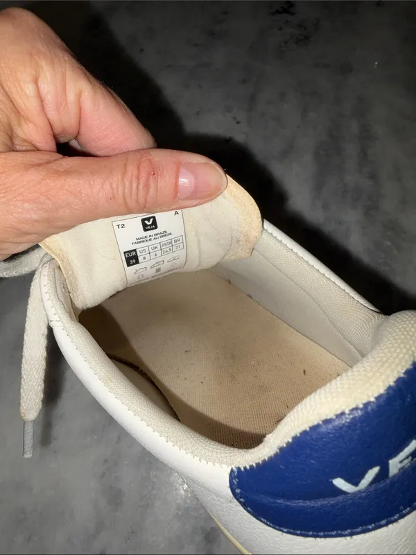 Veja White Leather Sneakers with Red V and Navy Heel - Image 7