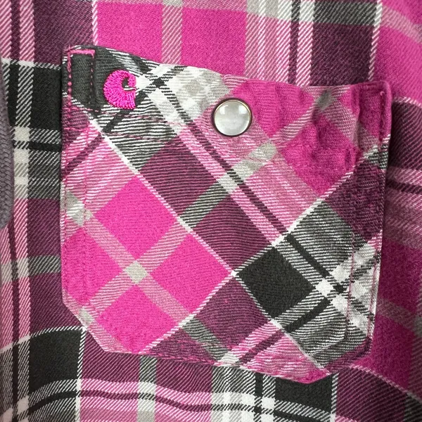 Carhartt Flannel Shirt Womens Small‎ Pink Plaid Hooded Pearl Snap Rugged Shacket - Image 5