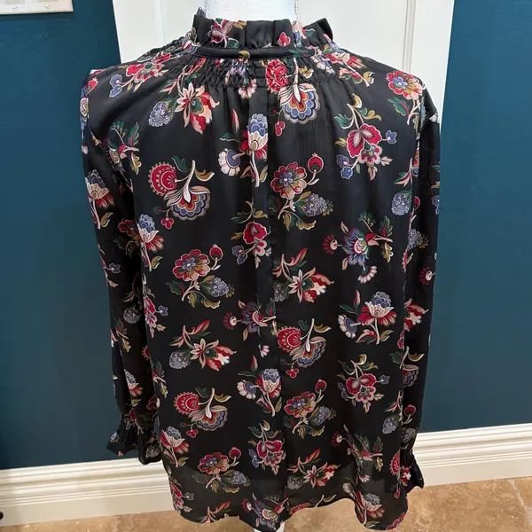 Ann Taylor long sleeve black with floral design blouse - Image 2