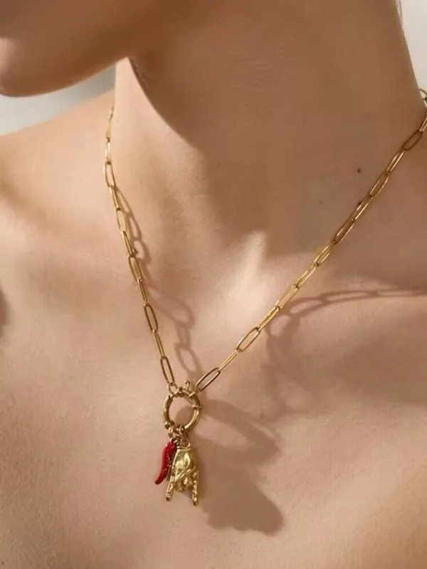 18K Gold Plate Snake Charm Holder Necklace Stainless Steel Womens Jewelry Trendy - Image 9