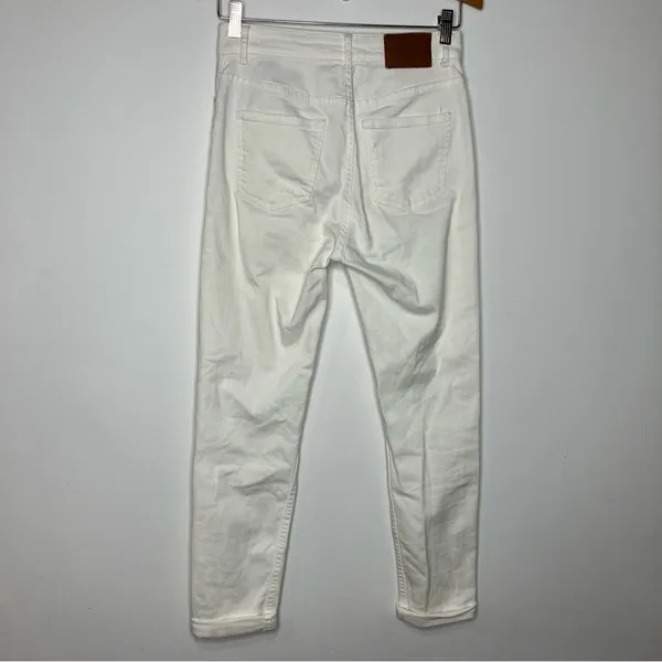 Zara Woman high‎ rise straight leg jeans off white distressed size 02 - Image 5