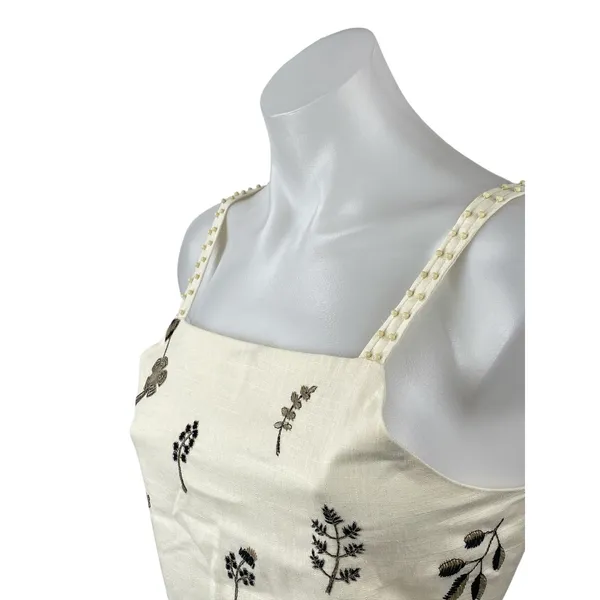 Zara Women's Cream Beaded Embroidered Leaf Sleeveless Tie Cami Crop Top Size L - Image 3