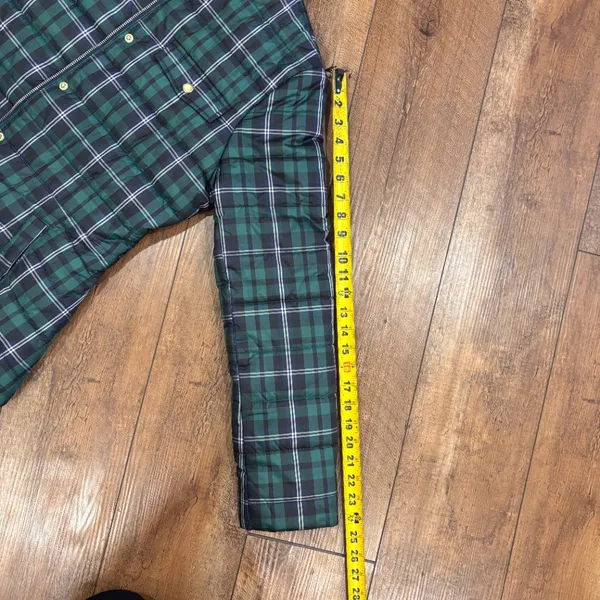 J. Crew Womens Puffer Jacket Size Small Green Tartan Plaid Zip Front (NO BELT) - Image 10