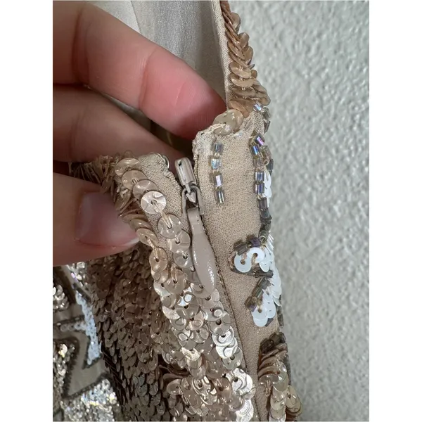 Anthropologie BHLDN Gold Sequin Star Mini Dress Womens 2 Formal Prom Verseau - Image 10