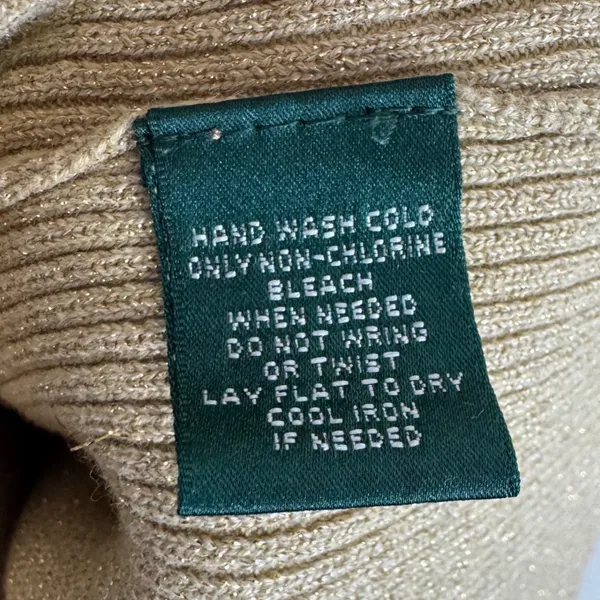 Lauren Ralph Lauren Gold Metallic Ribbed Turtleneck Sweater LRL Logo Womens L - Image 5