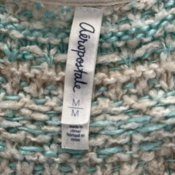 Aeropostale Womens Striped Knit Sweater Blue White Sz M V Neck Coastal Pullover Long Sleeve - Image 4