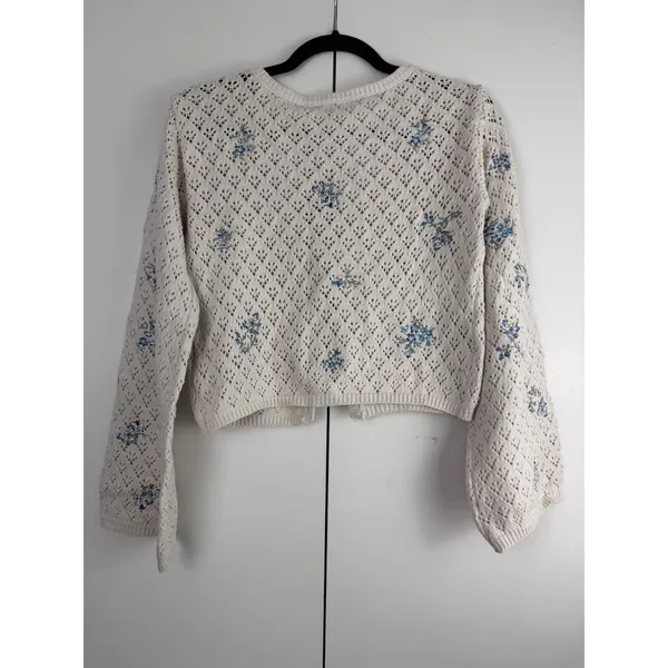 Sincerely‎ Jules Floral Embroidered Pointelle Knit Tie Front Cardigan Cream M - Image 3