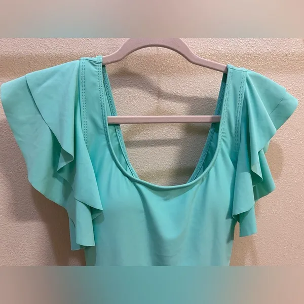 Teal One Piece Summer Ruffle Sleeve Padded Swimsuit Women's Size Medium - Image 3