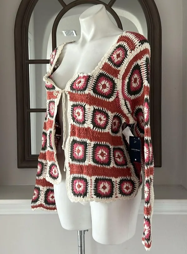 Lucky Brand Geo Crochet Cardigan Size L New w/Tag $149 - Image 7