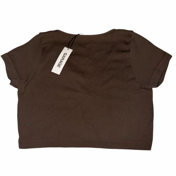 Garage brown ribbed deep v-cut short sleeve shirt - Image 2