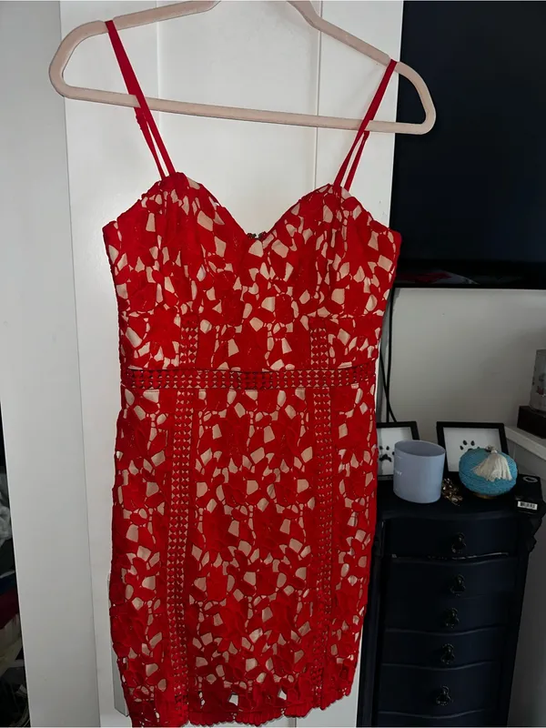Just Me Red Lace Mini Dress Sweetheart Neckline - Image 3