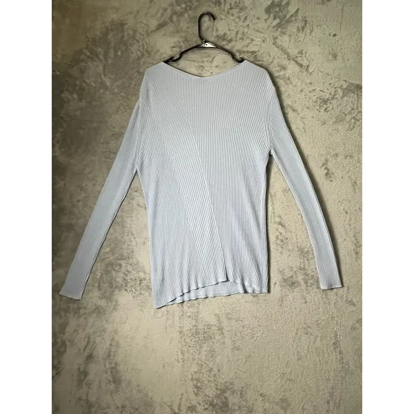 Lafayette 148 Womens XL Light Blue V Neck Ribbed Knit Long Sleeve Sweater Top - Image 3
