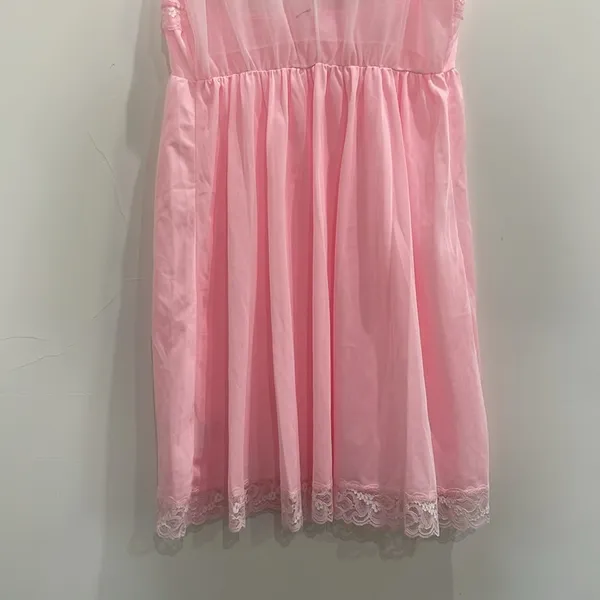 Vintage Montgomery Ward Pink Lace Slip Nightgown Dress Size Large Made In USA - Image 6