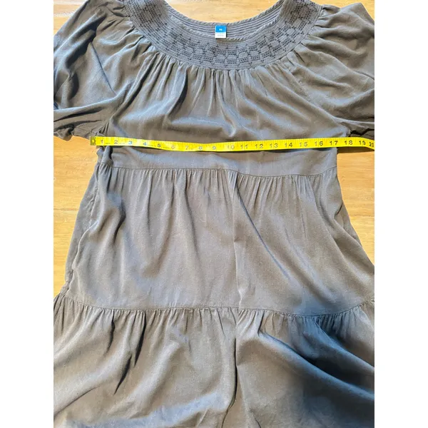 Old Navy XS Black‎ Puff Sleeve Babydoll Dress Smocked Neckline Tiered Cotton - Image 3