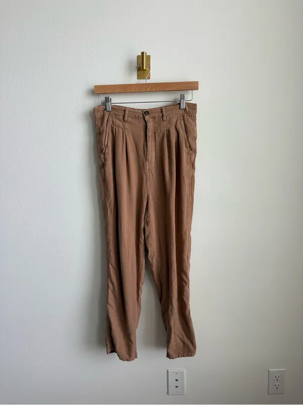 Free People Faded Love Linen Blend Trousers Camel Brown Women's 28 - Image 6