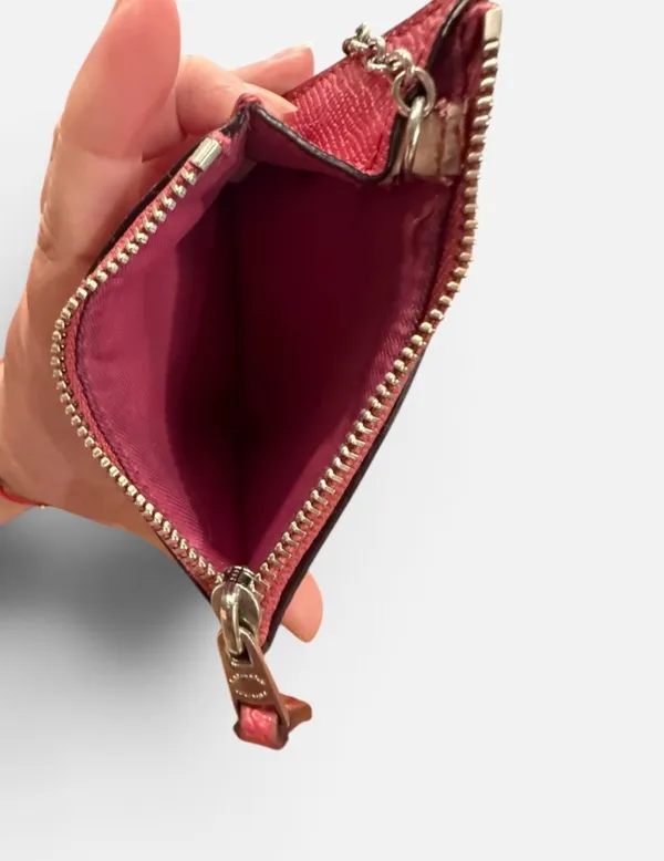 Pre-owned Coach Pink Saffiano Leather Zip Wristlet - Image 4