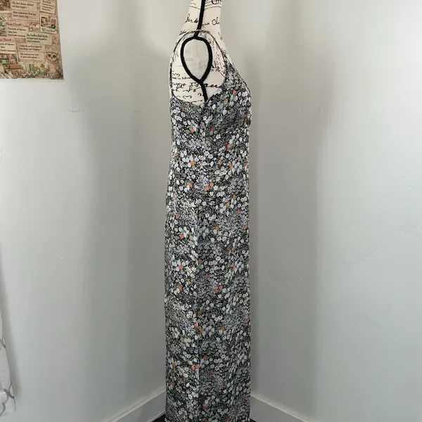Prómesa Floral Ditsy Print Maxi Dress Black V-Neck Adjustable Strap XL Boho - Image 2
