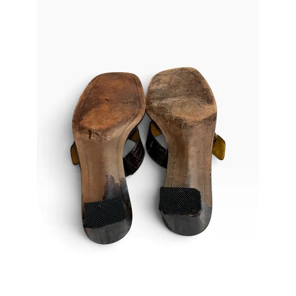 Donald J Pliner Vic Sandals 8M Brown Croc Embossed Leather Block Heel Italy - Image 7