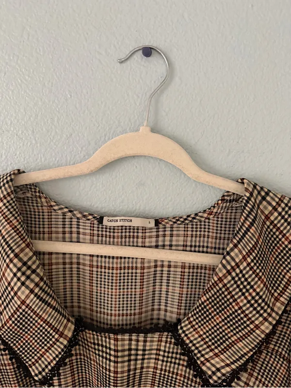 Plaid Mini Dress with Wide Sailor Collar - Brown Plaid - Image 4