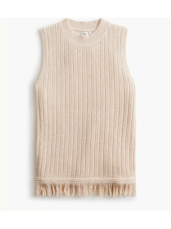 NWT J. Crew Tan Cream Fringe Sleeveless Sweater - Size: Small - Image 7