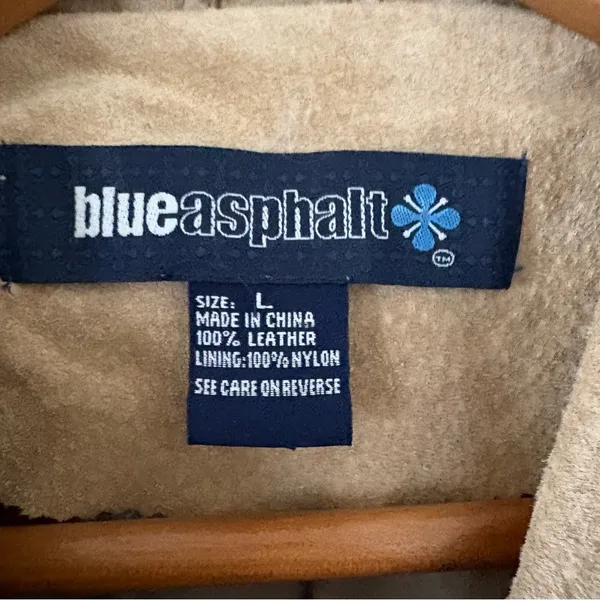Vintage Y2K Blue Asphalt 100% leather suede jacket tan button front women size L - Image 7