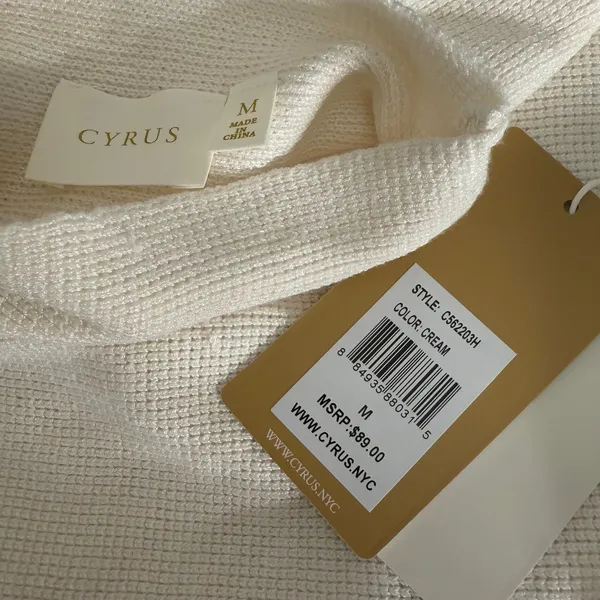 Cyrus Womens Mock Neck Long Sleeve Sweatshirt, Cream, M - Image 3