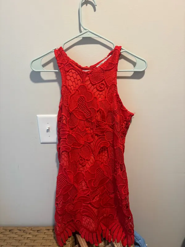 Lovers + Friends Red Lace Crochet Mini Dress - Image 2