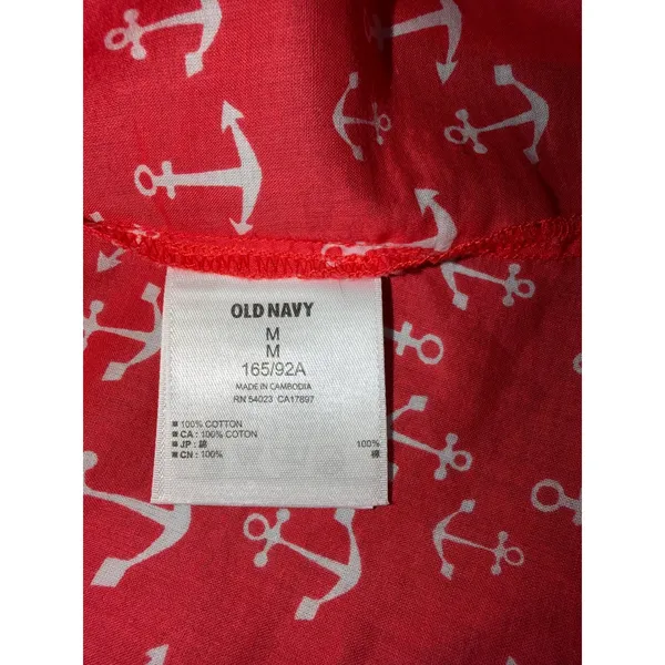 Anchor Print Shirt‎ Red White Cotton Old Navy Button Down Long Sleeve Sz M - Image 6