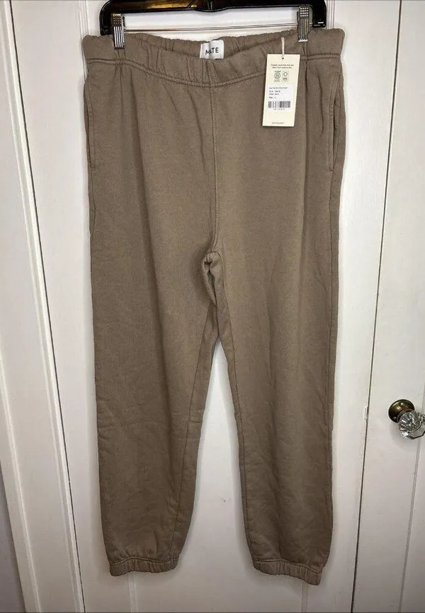 Mate the Label Organic Fleece Relaxed Pocket Sweatpant Mushroom Large $128 - Image 5