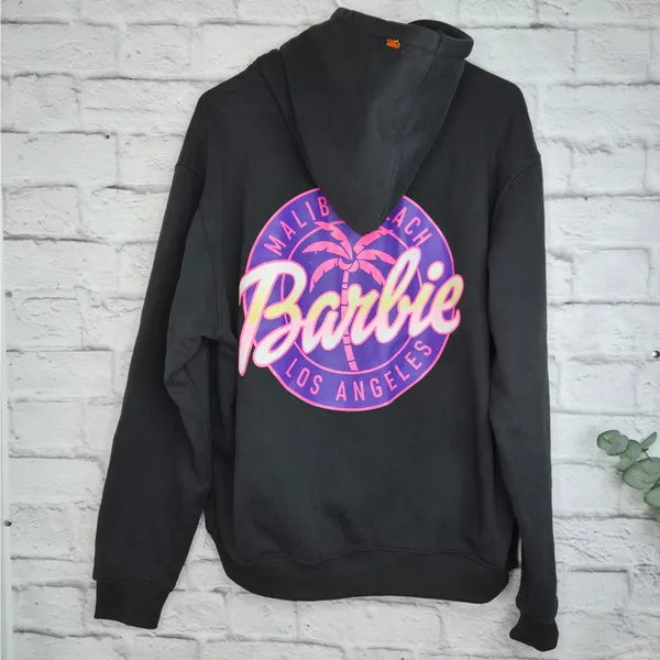 Barbie Malibu Beach Graphic Hoodie L Black Neon Retro Pullover Sweatshirt fall - Image 5