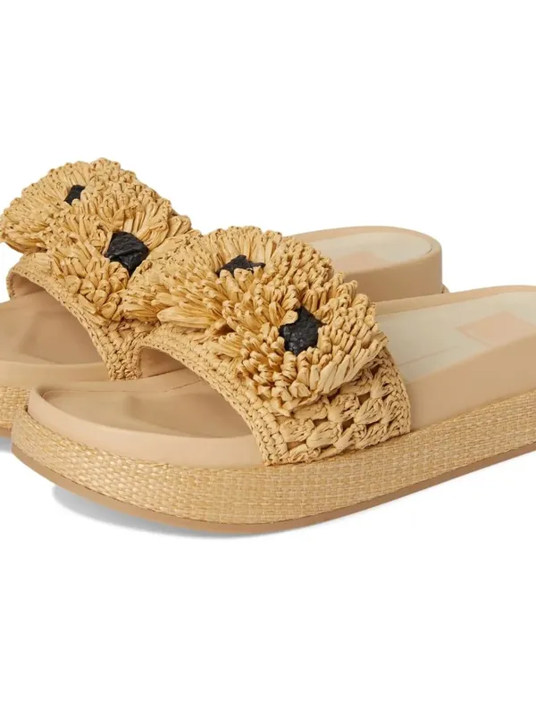 NEW $140 Dolce Vita Sidona Boho Flower Raffia Platform Slide Sandals 9.5 Resort - Image 2