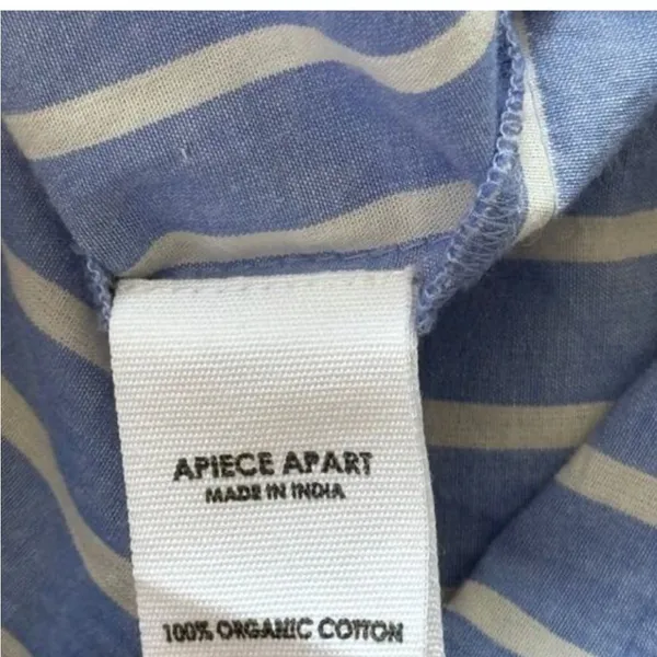 Apiece Apart Adorna Smocked Striped Cotton Mini Dress Blue White Size Medium - Image 9