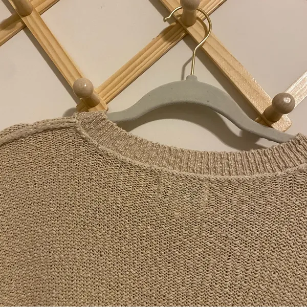 Aerie Tan Cotton and Acrylic Knit Crewneck Sweater size Small - Image 8