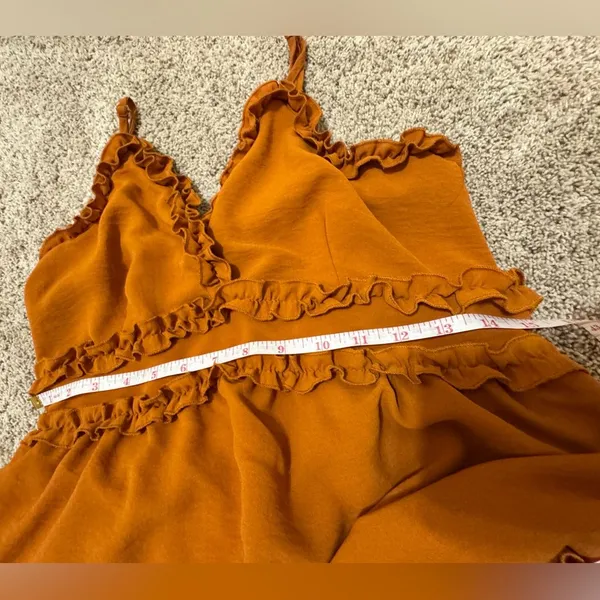 IRIS Rust Orange Ruffle Mini Dress Size M – Boho Flowy Summer - Image 9
