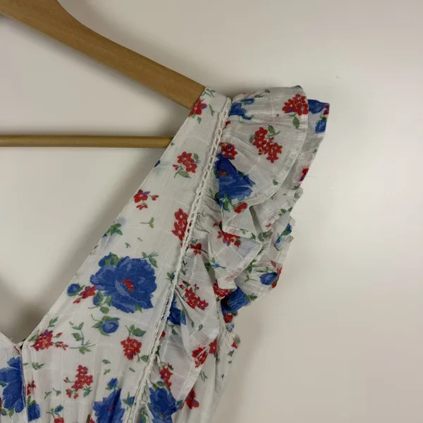 LoveShackFancy Bennett Mini Dress XS blue Notte Floral Cotton Cottage Boho Beach - Image 3