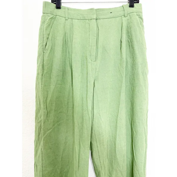 Abercrombie & Fitch Sloane Co-ord Linen Blend Wide Leg Trouser Size 12/31 Green - Image 9