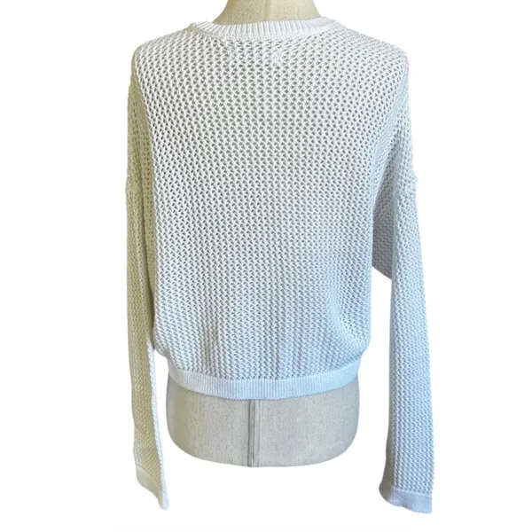 Hollister Womens White Open Knit Cropped Sweater Small Cotton Crew Neck | 0124 - Image 2