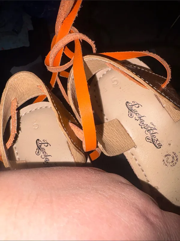 Paola Alexa mexican Brown Leather Floral Cutout Sandals with Orange Laces 8/9 - Image 8