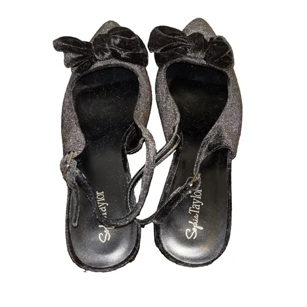 Sophia Taylor Madison Bow Black Velvet Sling Back Kitten Heels Sz 12 - Image 2