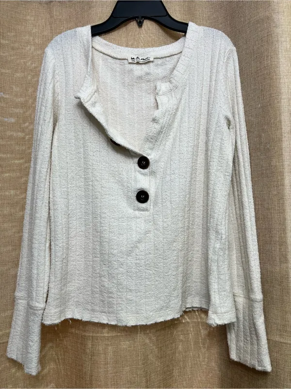 We The Free by free people Cream Ribbed Button-Front Long Sleeve Top - Image 3