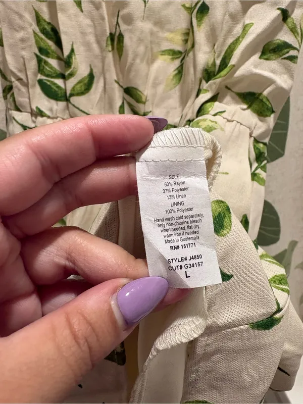 Gilli Cream Linen-Blend Leaf Print Tie-Strap Romper - Image 4