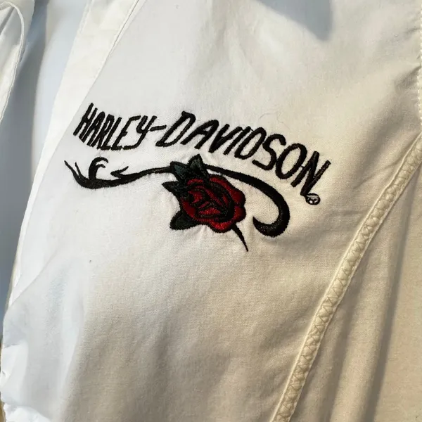 Harley Davidson Embroidered Rose Sleeveless Shirt L Biker Embroidered Roses Moto - Image 3