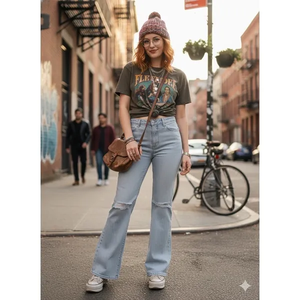 Express Flare Mid Rise Jeans Light Wash Distressed Rigid Front Stretch Back‎ 6 - Image 2