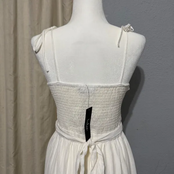 Lulus Ivory Cut Out Maxi Dress M Cottagecore‎ Tie-Strap Celestial Smocked Tiered - Image 10