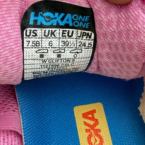 Hoka One One Clifton 9 Pink Running Shoes with White Diagonal Stripes #running #athletic women size 7.5 ( new no box) - Image 8