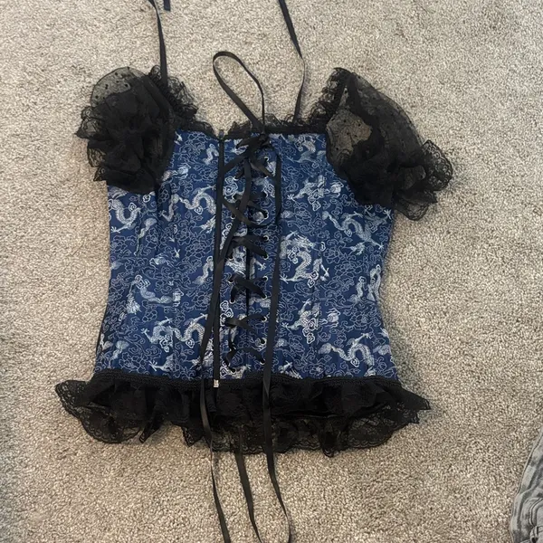 New corset with dragons royal blue and Black Lace-Up Women's Top L/M - Image 2
