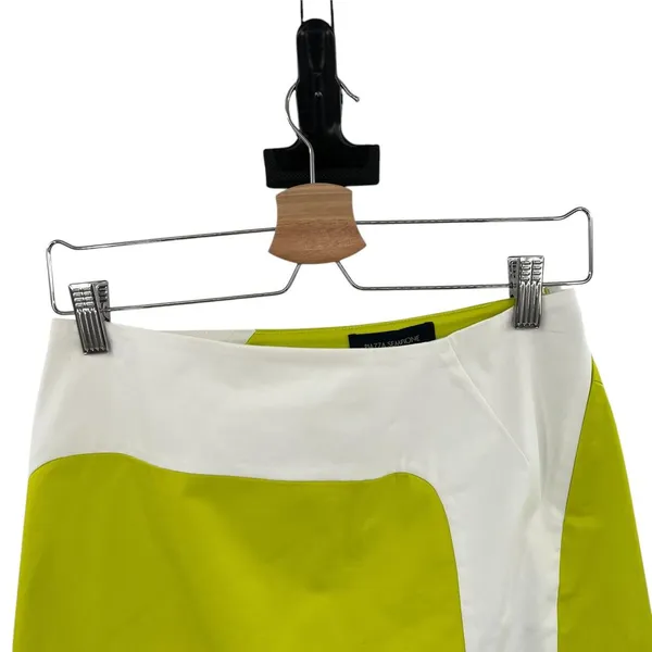 Piazza Sempione Neon Lime Green Cream‎ Colorblock Mini Skirt Size 38 US 2 - Image 2